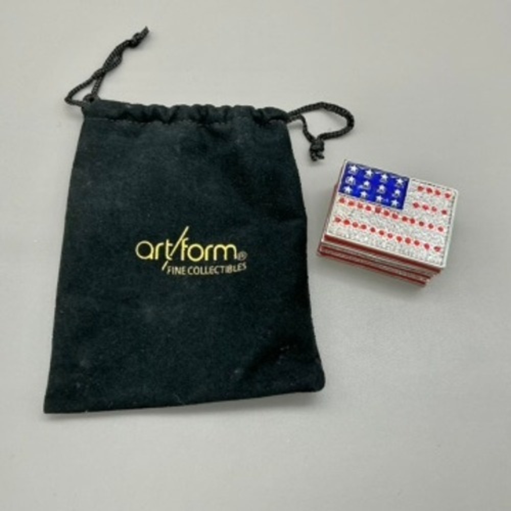 Art Form Trinket Box American Flag Rhinestone Enamel Patriotic Objet D'Art 2"